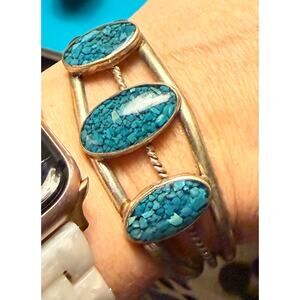 Mexico Sterling Silver Turquoise Cuff Bracelet